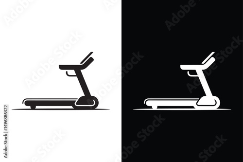 Treadmill Silhouette Vector Icon Black and White Fitness Design.