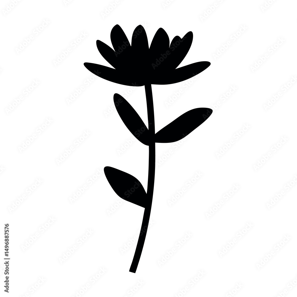 Obraz premium Simple minimalist black silhouette illustration of a whimsical flower on white background