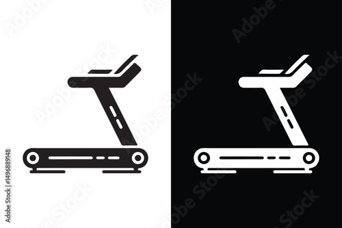 Treadmill Vector Icon Flat Black Silhouette on White Background.