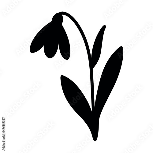 Elegant snowdrop flower silhouette with graceful stem and delicate petals design
