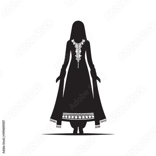 Elegant Shalwar Qameez Vector Silhouette – Traditional South Asian Dress, Comfortable Fit, Cultural Heritage, Modest Style, and Timeless Ethnic Fashion Design.