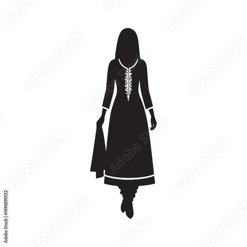Elegant Shalwar Qameez Vector Silhouette – Traditional South Asian Dress, Comfortable Fit, Cultural Heritage, Modest Style, and Timeless Ethnic Fashion Design.