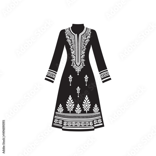 Elegant Shalwar Qameez Vector Silhouette – Traditional South Asian Dress, Comfortable Fit, Cultural Heritage, Modest Style, and Timeless Ethnic Fashion Design.
