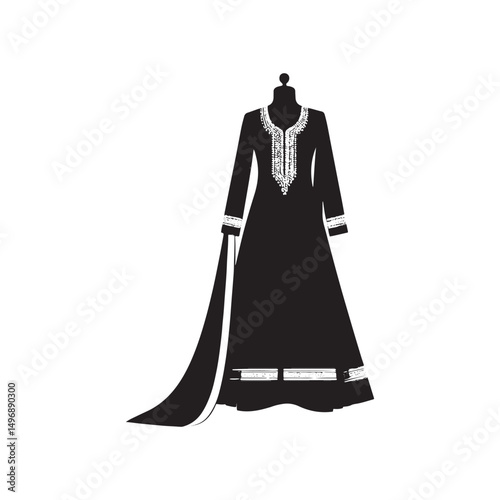 Elegant Shalwar Qameez Vector Silhouette – Traditional South Asian Dress, Comfortable Fit, Cultural Heritage, Modest Style, and Timeless Ethnic Fashion Design.