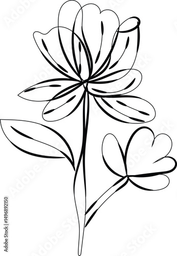 Wallpaper Mural Elegant Single Line Drawing of a Simple Flower Bouquet Torontodigital.ca