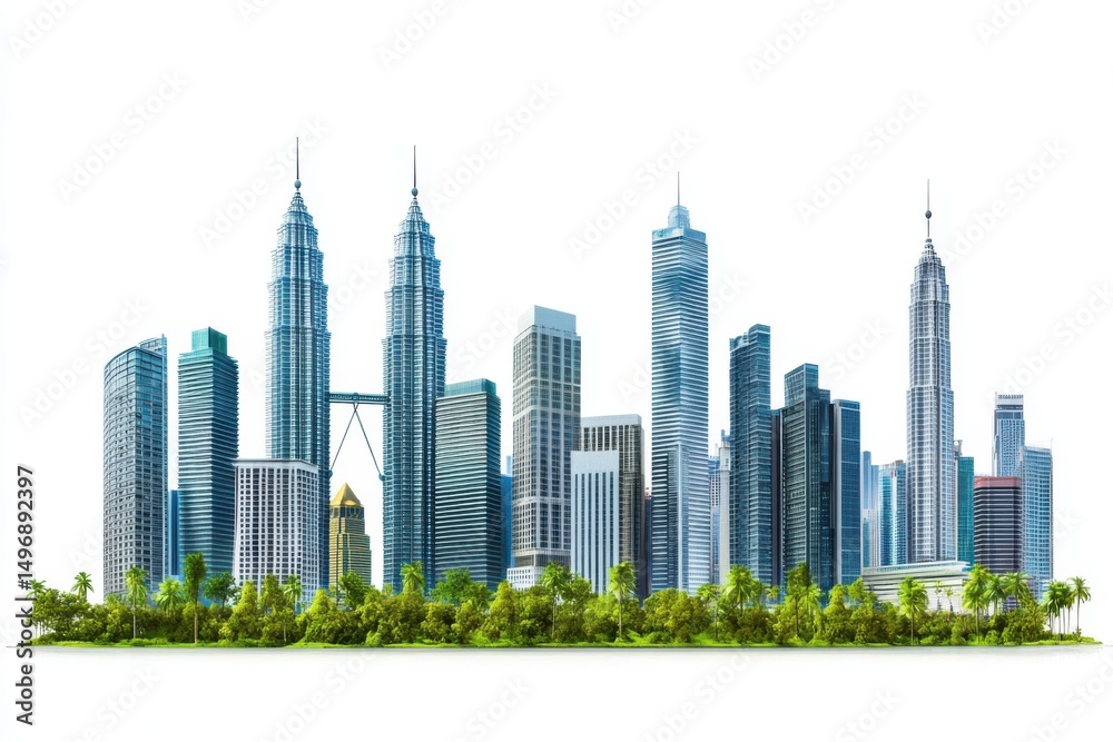 Obraz premium City skyline of kuala lumpur, malaysia on white background