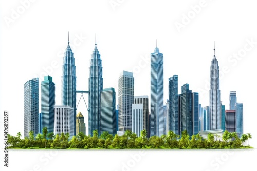 City skyline of kuala lumpur, malaysia on white background