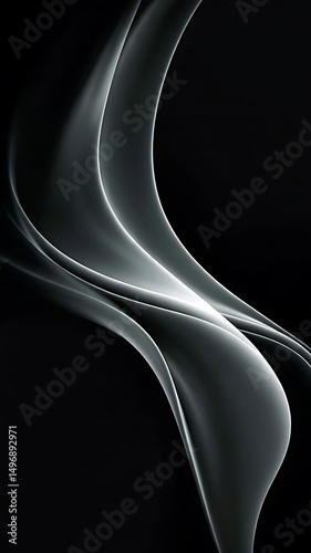 Abstract grayscale flowing curves on black background elegant design
