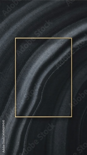 Elegant dark gray marble texture with gold frame mockup