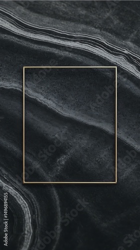 Elegant gold frame on dark marble background for mockup