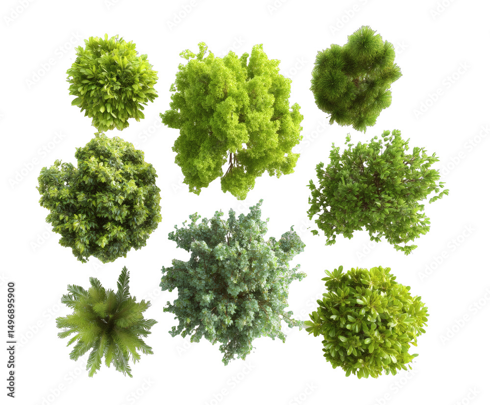 Fototapeta premium [Transparent Background PNG]Top-Down View of Diverse Trees and Plants