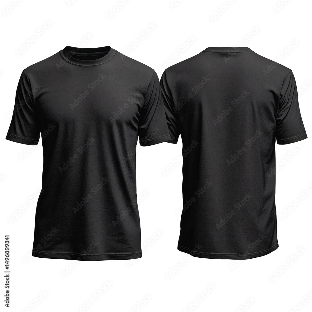 Naklejka premium [Transparent Background PNG]Blank Black T-Shirt Mockup Front and Back View