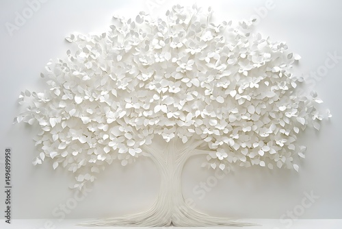 White tree on white with beautiful floral lace pattern for wedding gown