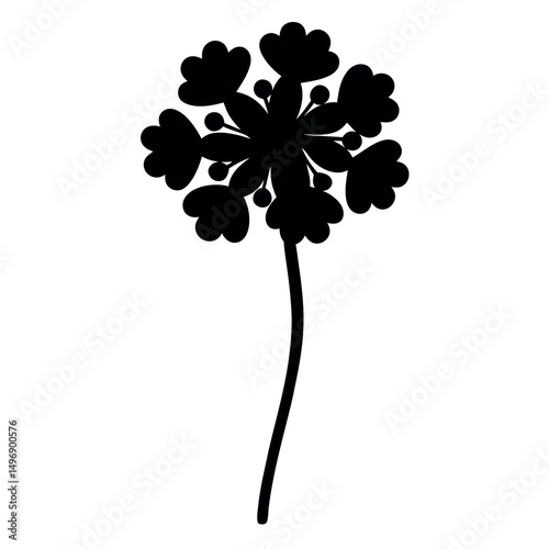 Minimalist Silhouette Illustration of a Wildflower with Rounded Petals on a White Background