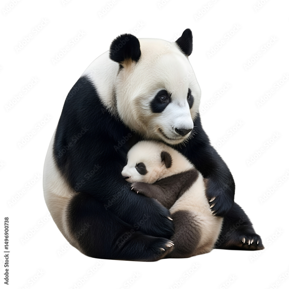 Naklejka premium panda with her baby, isolated on transparent background