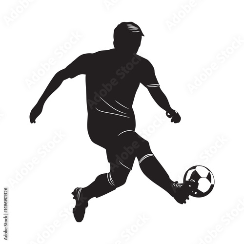 A soccer player kicking a ball black silhouette