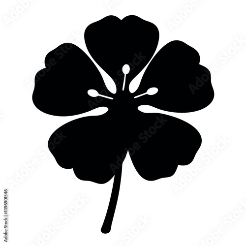 Bold black and white floral image with five petals and stamens