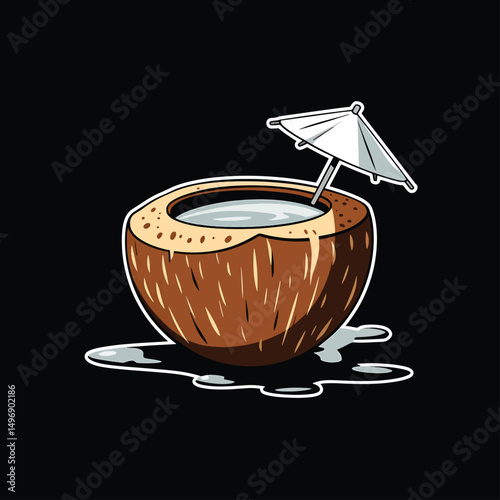 Coconut Drink with Mini Umbrella and straw premium quality