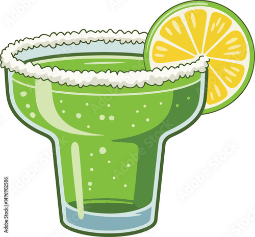 Margarita glass with green Cocktail illustration premium quality