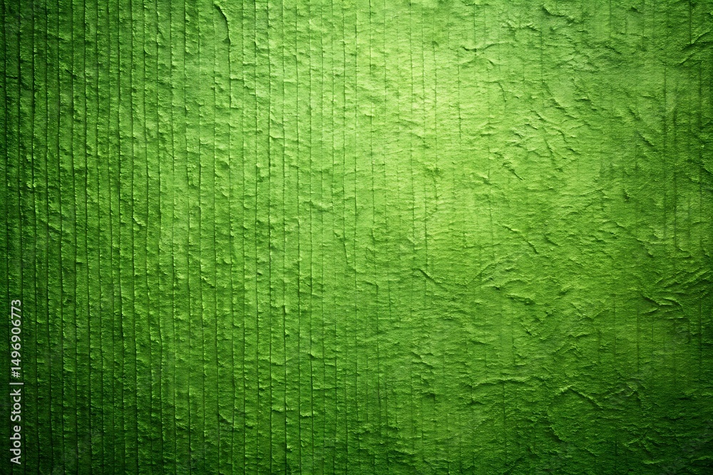 Obraz premium Green textured background featuring vertical lines and a rough surface, resembling handmade paper with an organic and vibrant feel