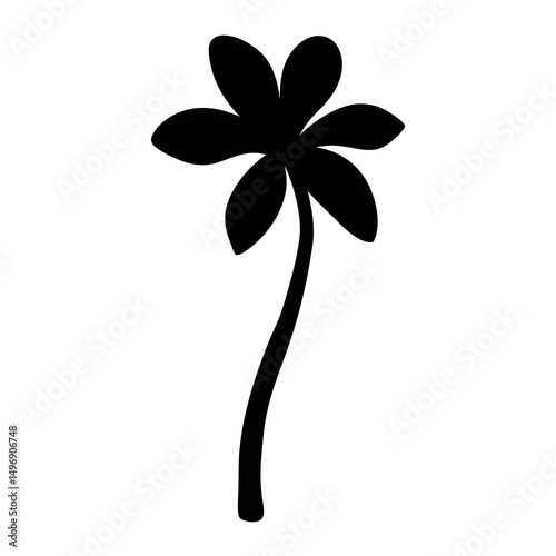 Silhouette of a simple six petal flower on a slightly curved stem