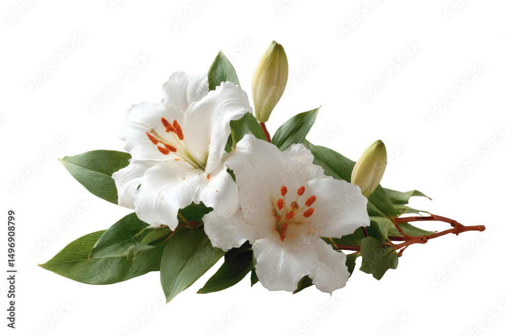Naklejka premium [Transparent Background PNG]Delicate White Lily Bouquet on White Background