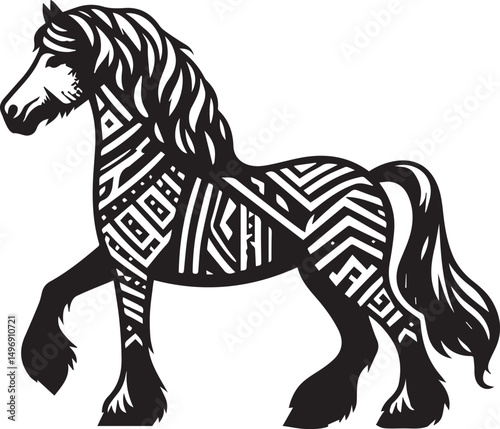 Black and White Berber Horse Vector Illustration – High-Quality Line Art Design