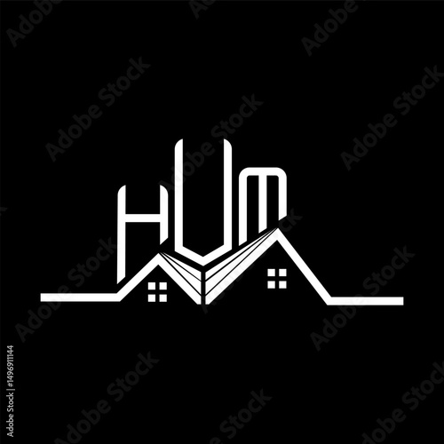 HUM Real State logo design, HUM simple and modern logo. HUM luxurious alphabet design