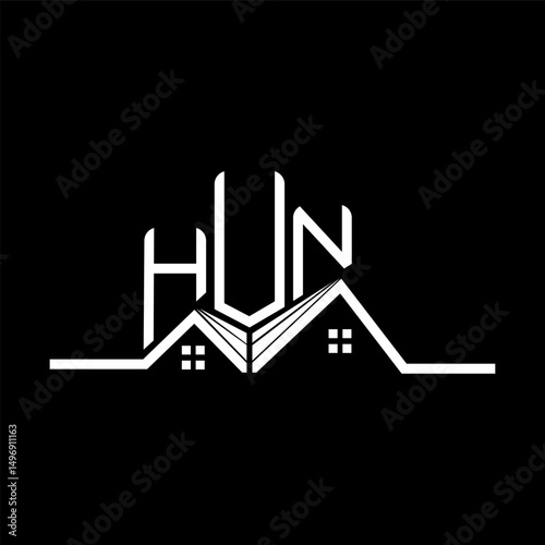 HUN Real State logo design, HUN simple and modern logo. HUN luxurious alphabet design