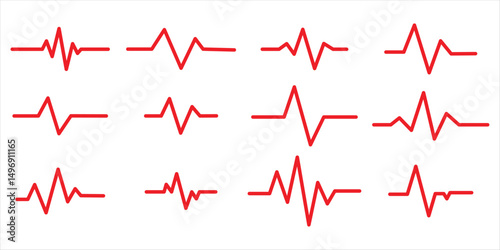 red heartbeat line icon set vector on white background.