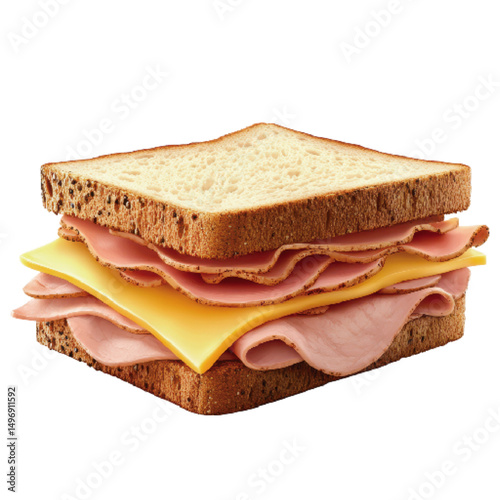 Classic sandwich with layers of ham and cheese on whole grain bread showcasing a mouthwatering stack of deli ingredients