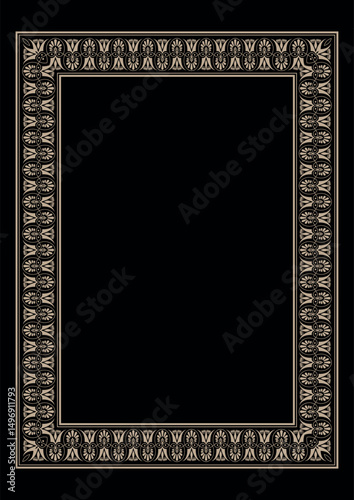 Vector gold vintage Greek pattern in Victorian style in shape of a rectangular. Ornate element for design. Greek Ornamental pattern for wedding invitations, greeting cards. Traditional contrast decor.