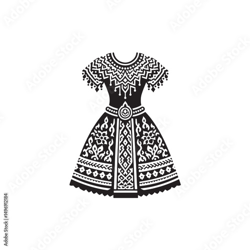 Graceful Chut Thai Vector Silhouette – Traditional Thai Dress, Elegant Draping, Cultural Heritage, Ornate Details, Timeless Beauty, and Royal Femininity.
