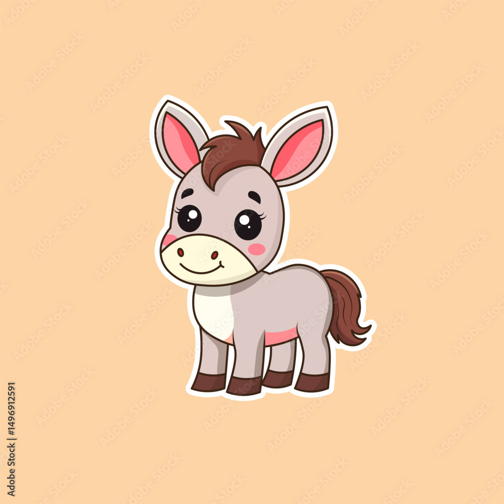 Fototapeta premium Cute Baby Donkey Cartoon Illustration.