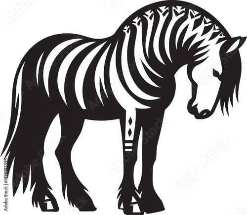 Black and White Berber Horse Vector Illustration – High-Quality Line Art Design
