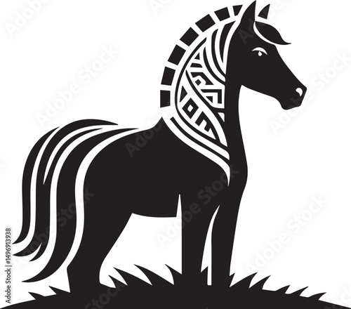 Black and White Berber Horse Vector Illustration – High-Quality Line Art Design