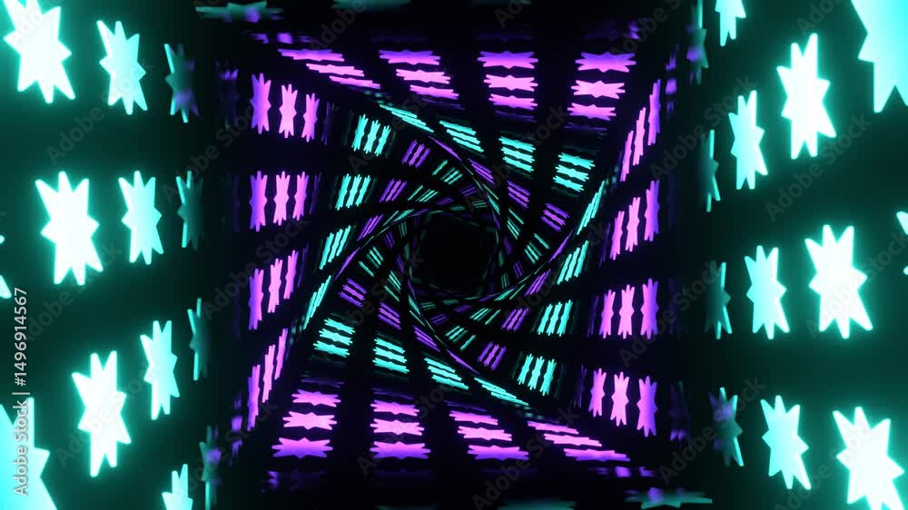 Turquoise and Purple Spiral Neon Prism of Space Background VJ Loop in 4K