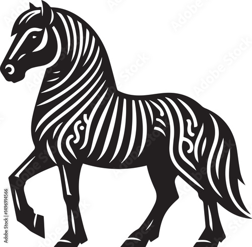 Black and White Berber Horse Vector Illustration – High-Quality Line Art Design