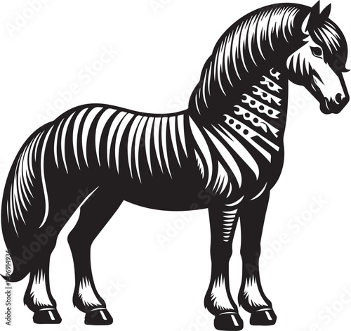 Black and White Berber Horse Vector Illustration – High-Quality Line Art Design
