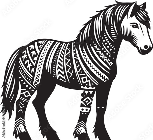 Black and White Berber Horse Vector Illustration – High-Quality Line Art Design