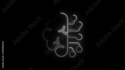 Animated futuristic artificial intelligence circuit board design on black background