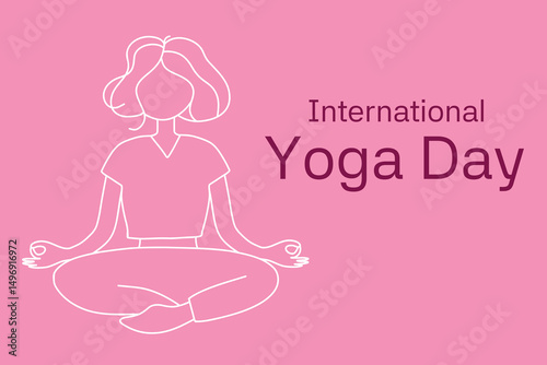 Illustration Celebrating International Yoga Day in Minimalistic Style with Calm Pink Background. A minimalist illustration of a person meditating on a pink background. It emphasizes International Yoga