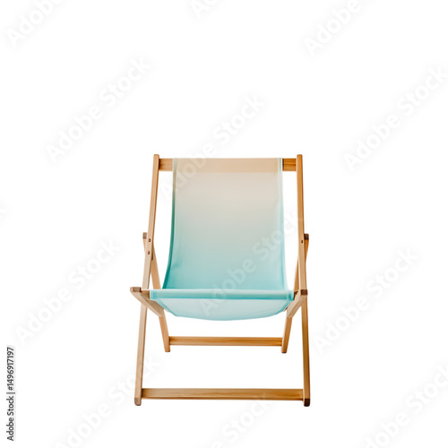 Minimalist Fold Away Wooden Beach Chair with a Blue Seat Isolated on Transparent Background