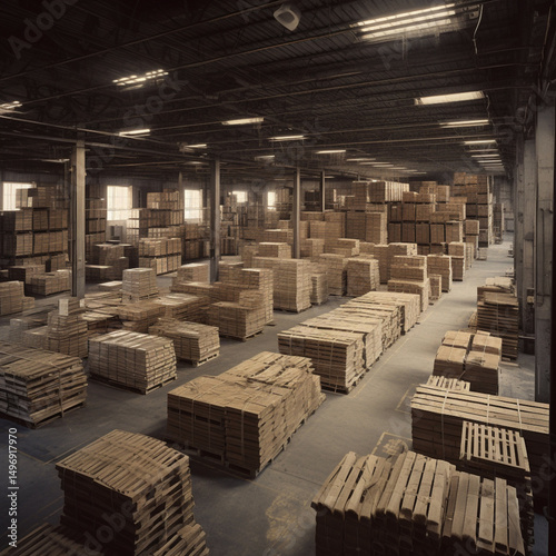 Organized Efficiency Spacious Warehouse with Stacked Pallets