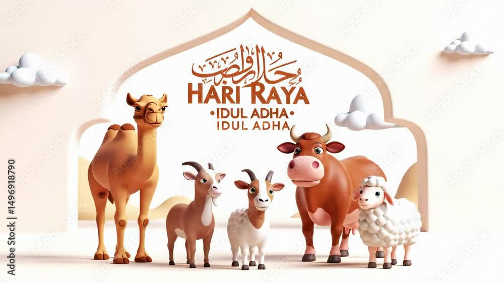 Selamat Hari Raya Idul Adha Animation. 4K Footage Video Indonesia Eid Al-Adha greeting card. Suitables for Happy Eid Greeting Card or Islamic Celebrations. Eid al Adha, Eid Al fitr.