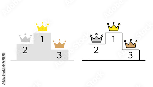 表彰台と王冠のバリエーションイラスト
