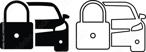 Locked car icon set. car lock icon vector illustration Dashboard warning symbol. line and silhouette icon
