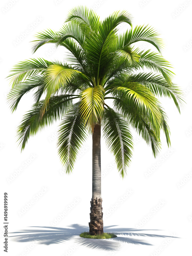 Obraz premium cut out large tropical palm tree with shadow on white background, PNG