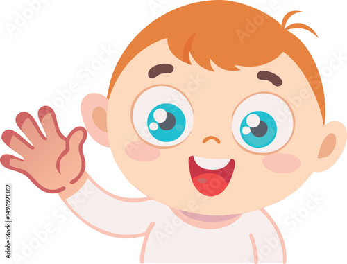 Cartoon illustration of a boy, likely a student, with his arms raised, pointing upward with both index fingers, wearing a light green sweater, light blue pants, and a red backpack.