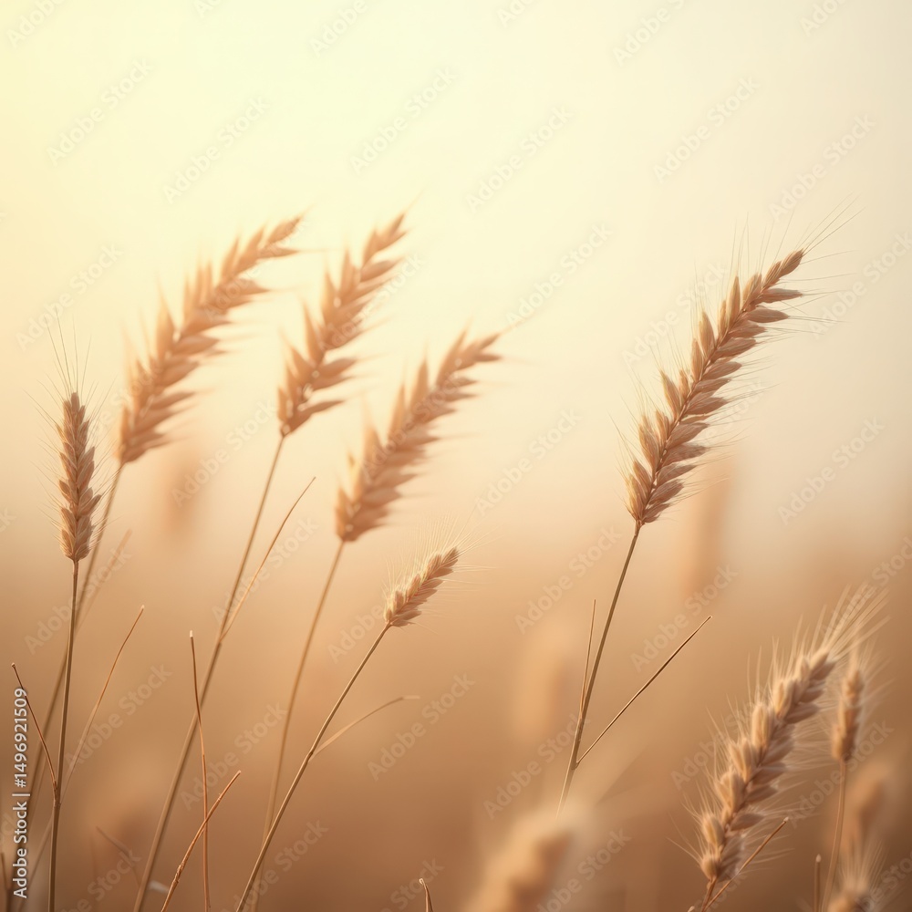 Fototapeta premium Golden grasses sway in the gentle breeze of a tranquil rewilding landscape at sunset, capturing nature's serene beauty Generative AI